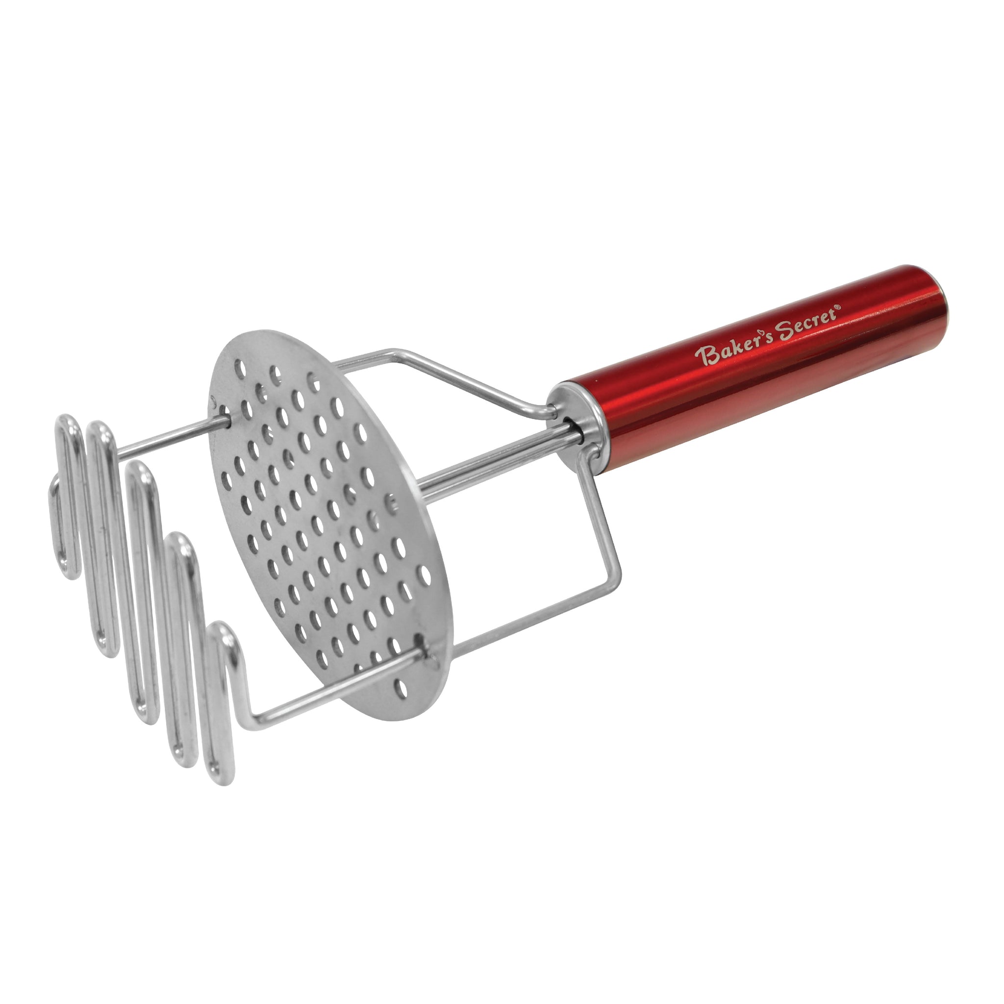 Stainless Steel Dual Press Potato Masher Red Cookware Accessories - Baker's Secret