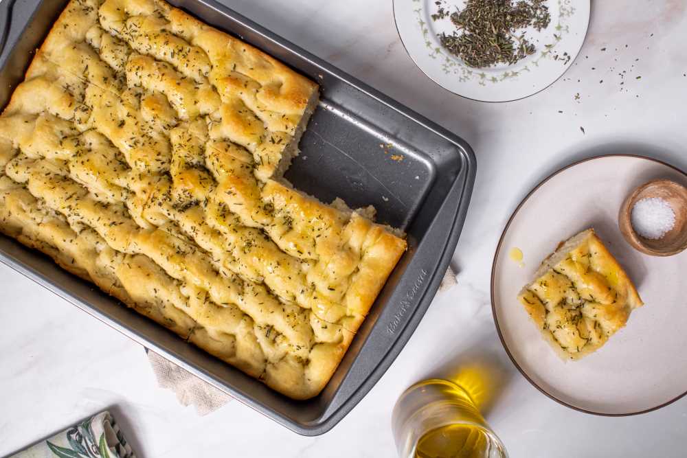 Fall harvest focaccia baked in a sheet pan