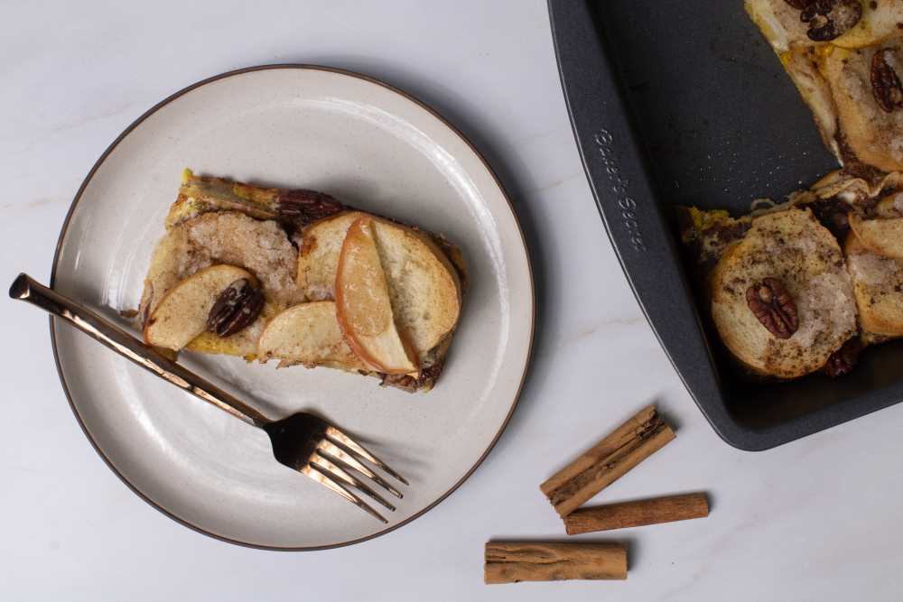 Apple pecan French toast bake served on a plate