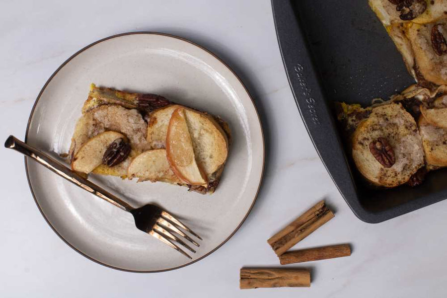 Apple pecan French toast bake served on a plate