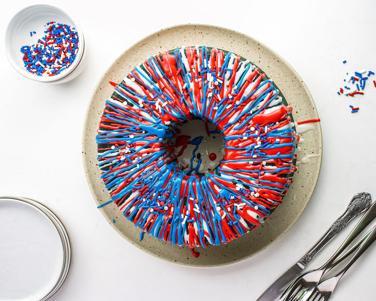 Lemon-berry firecracker fluted cake with red, white and blue sprinkles