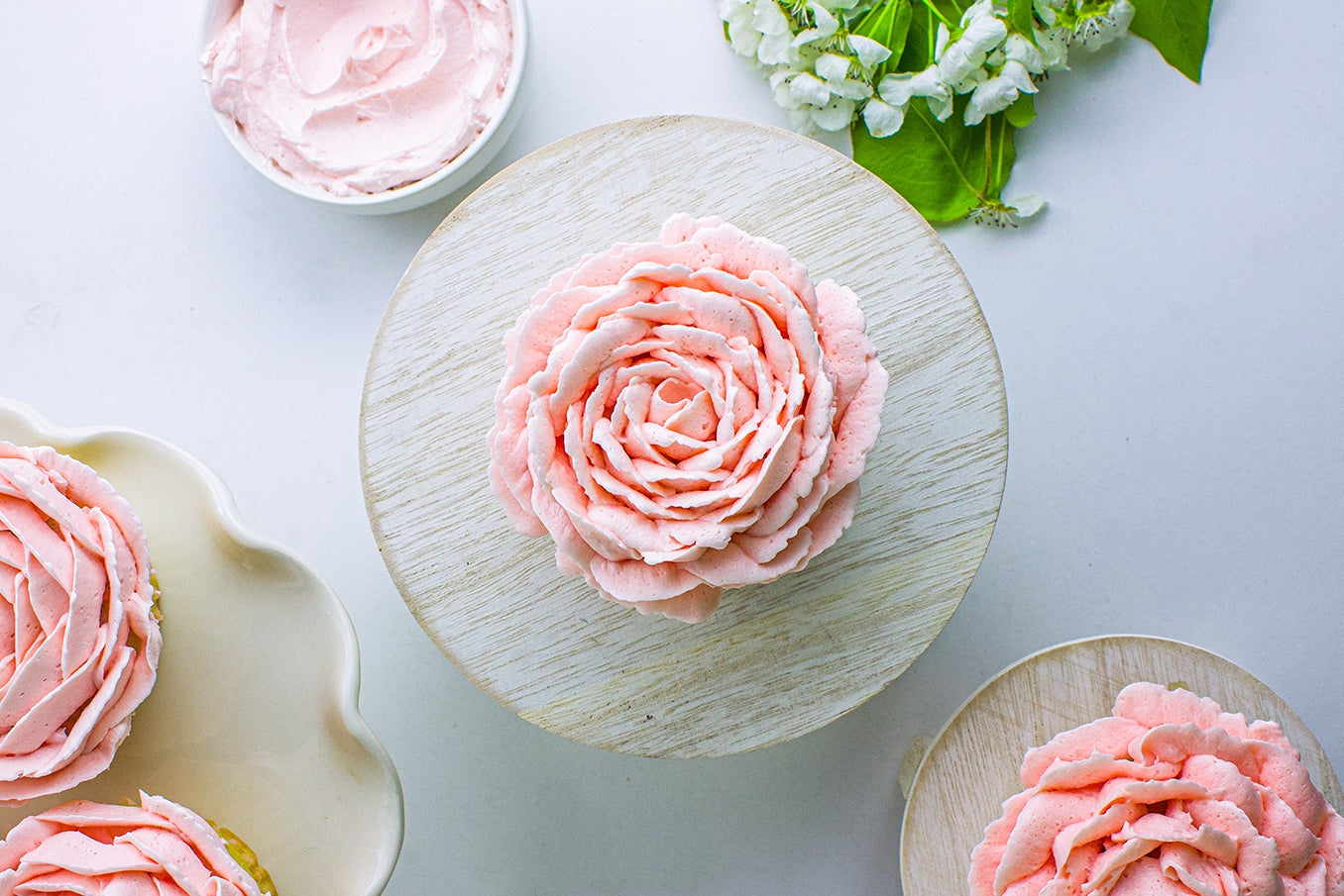 Vanilla Cupcakes with Rose Petal Buttercream Icing