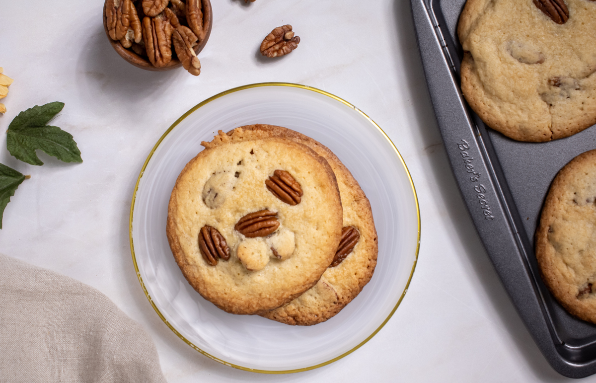 Maple pecan cookies on a plate