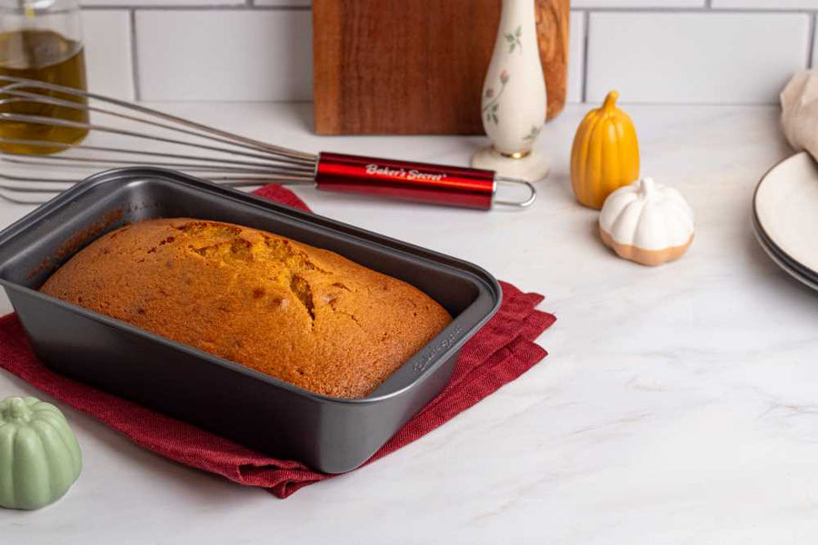 Pumpkin bread baked in a non-stick loaf pan
