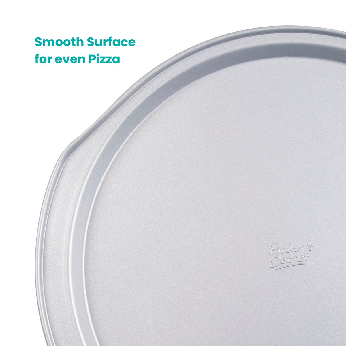 Close-up of the smooth pizza pan surface for evenly baked pizza