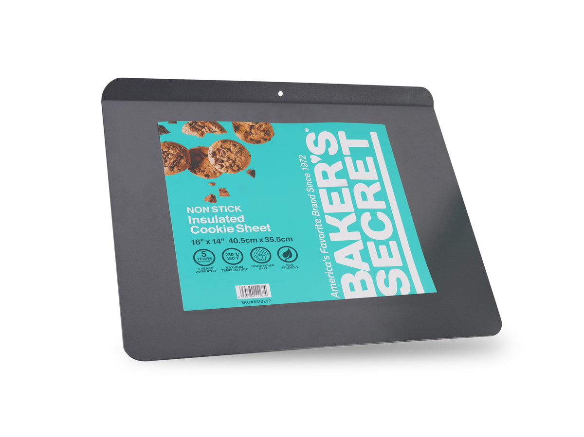 Baker's Secret insulated nonstick cookie sheet in its packaging