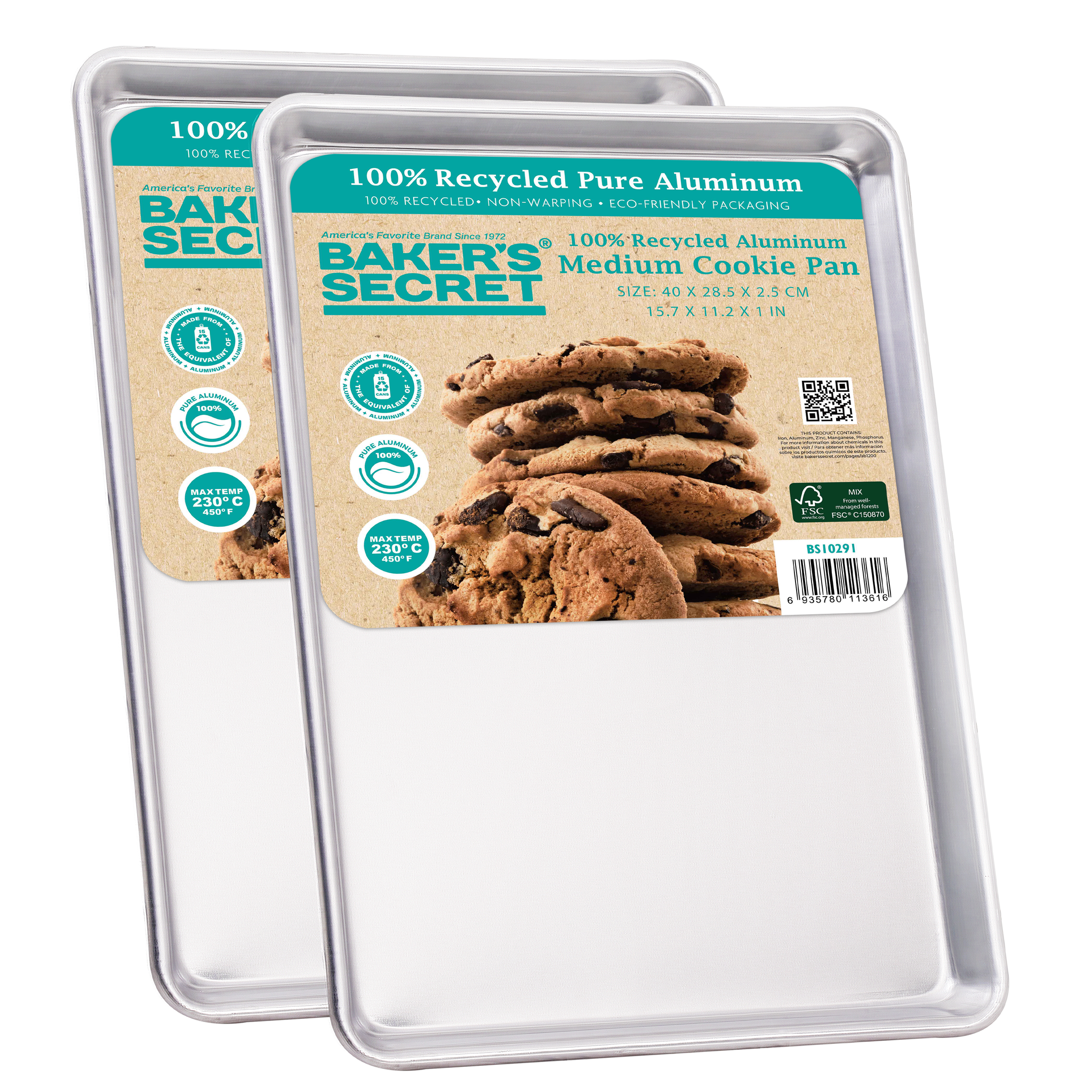 Commercial Grade Pure Aluminum Cookie Sheet - 14.5" x 10" 2  - Baker's Secret