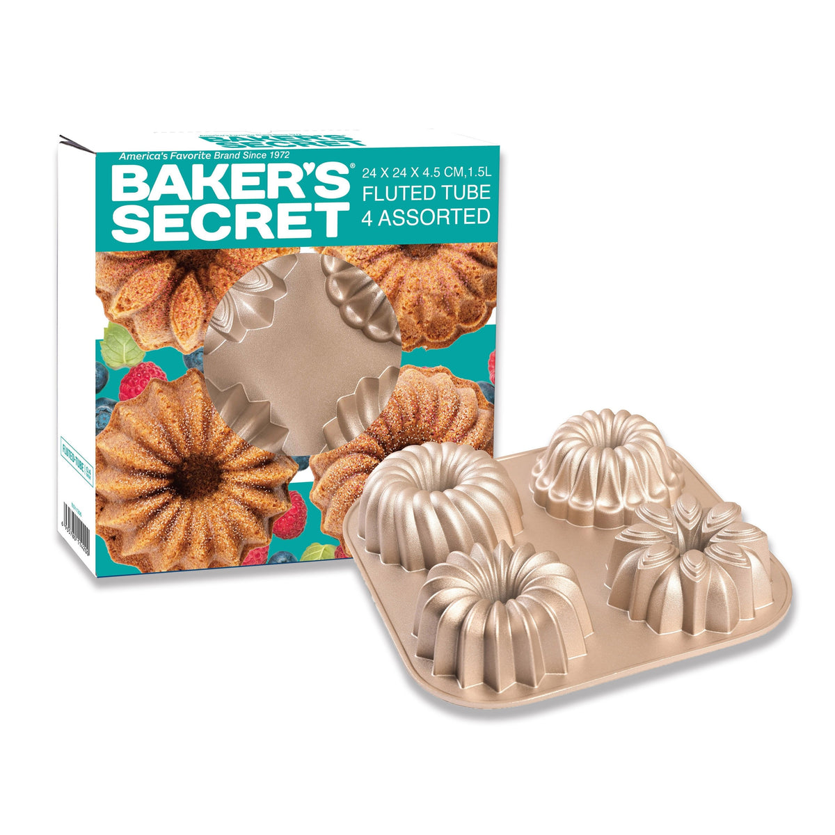 Mini Joys mini fluted cake pan beside its Baker's Secret gift box