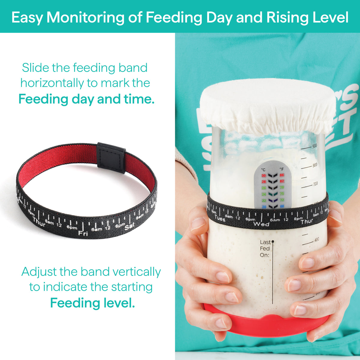 Feeding band slides to track the feeding day and the starter's rising level