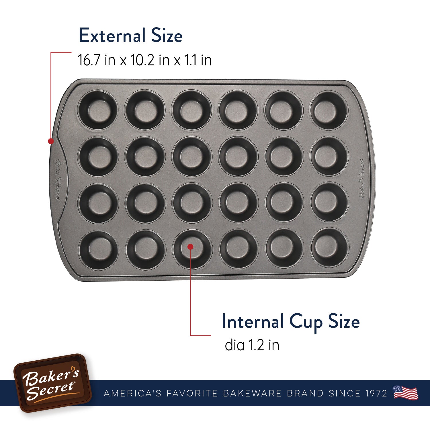 Baker's Secret Non-stick 24cups Muffin Pan, Optimum Non-Stick Performance,  Carbon Steel - Classic Collection