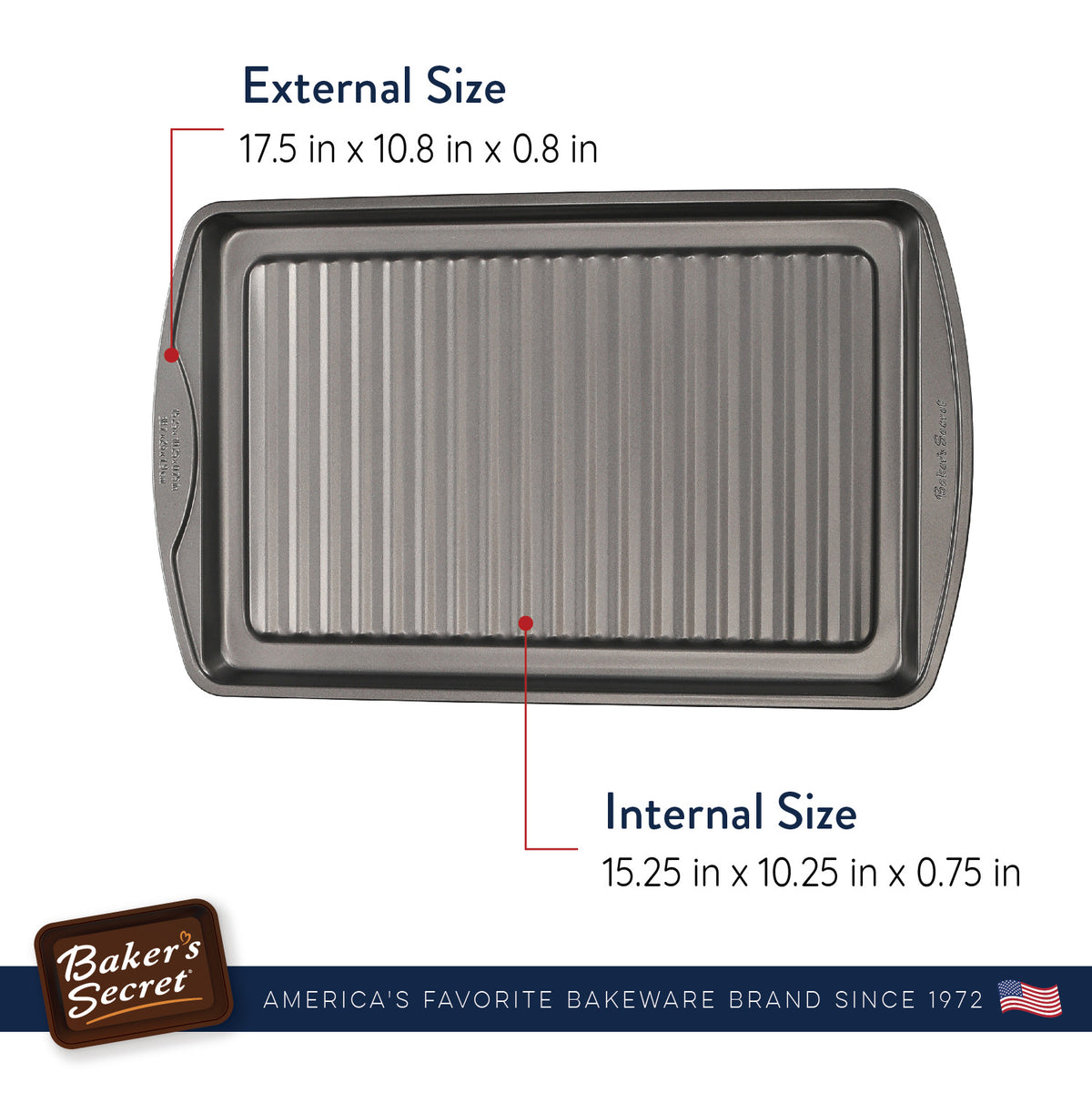 Grill pan with outside and inside size measurements