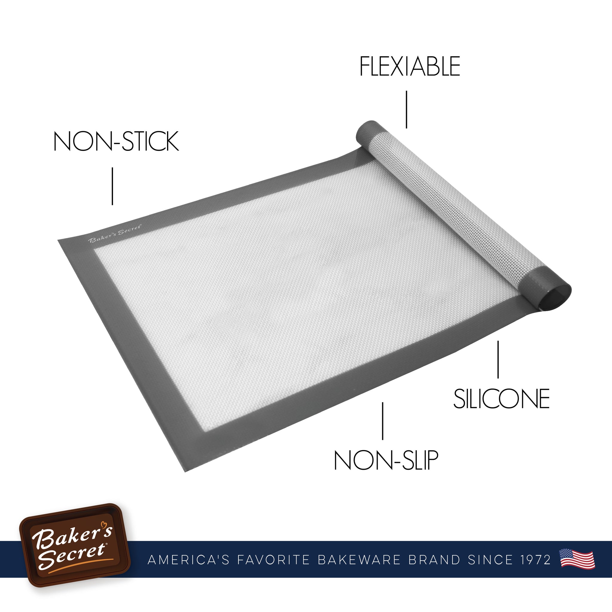 Baker's Secret Silicone Reusable Non-Stick Baking Mat 16X11 Dark Gray Grey