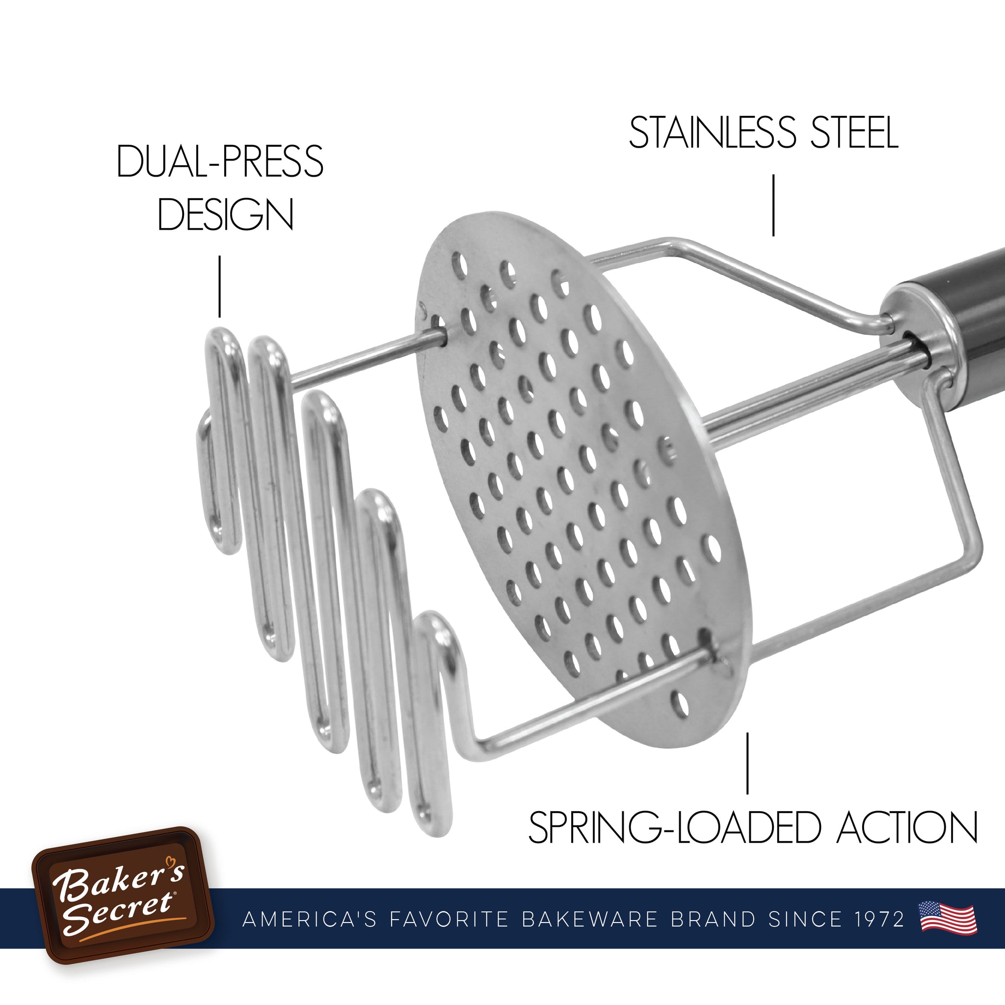 Stainless Steel Dual Press Potato Masher  Cookware Accessories - Baker's Secret