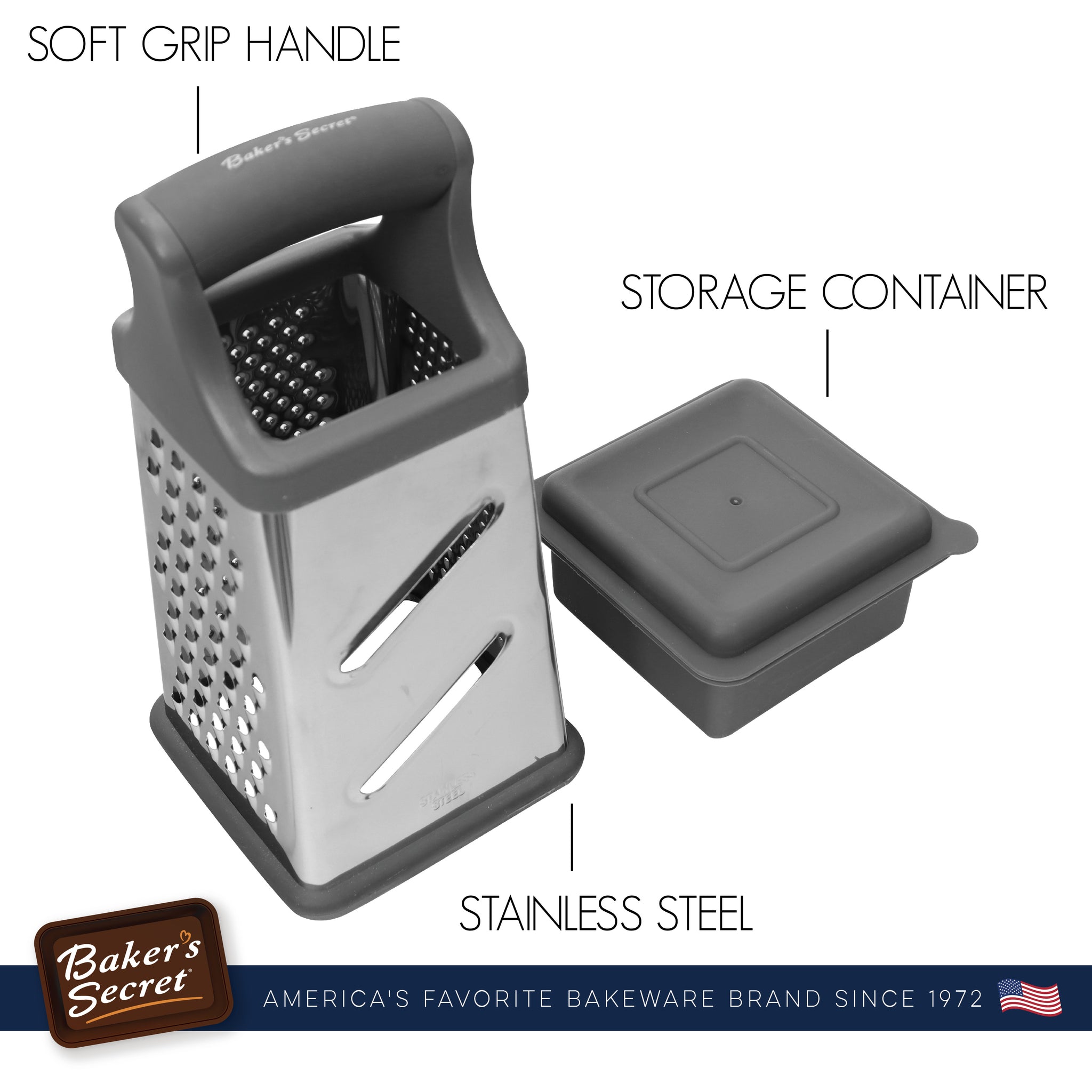 Stainless Steel Box Grater with Container  Cookware Accessories - Baker's Secret