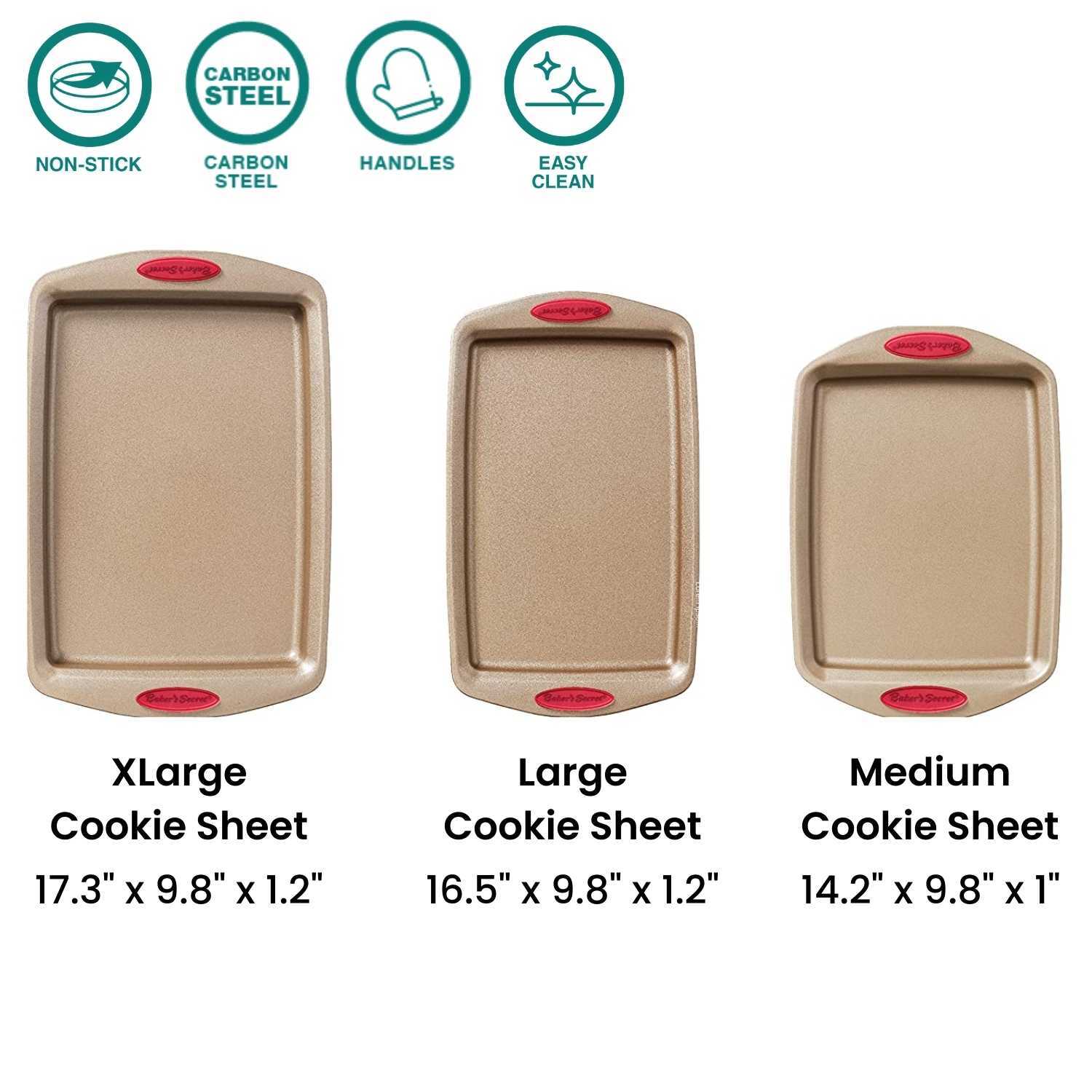 Baker's Secret Non-Stick Carbon Steel 3 Piece Cookie Sheet Set