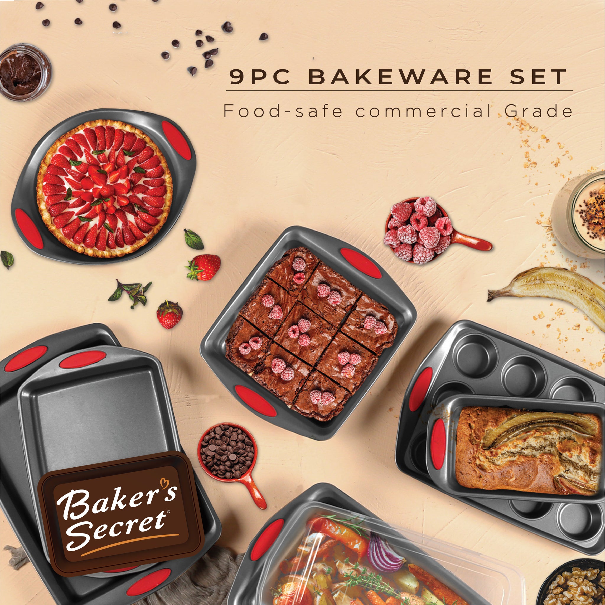 Baker's Secret Bakeware Set 5pcs - Easy Grip Collection Gold