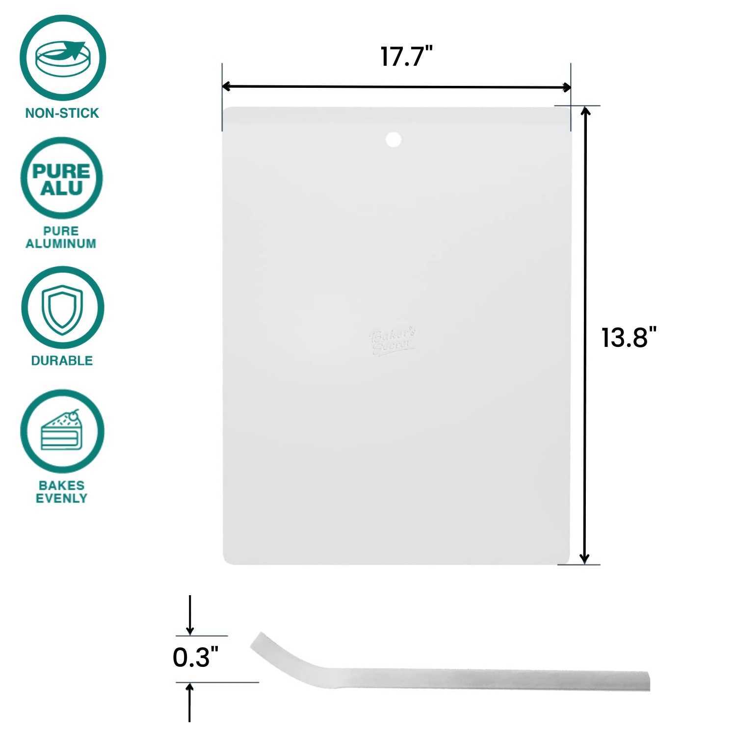 Commercial Grade Pure Aluminum Flat Cookie Sheet - 18” x 14”   - Baker's Secret