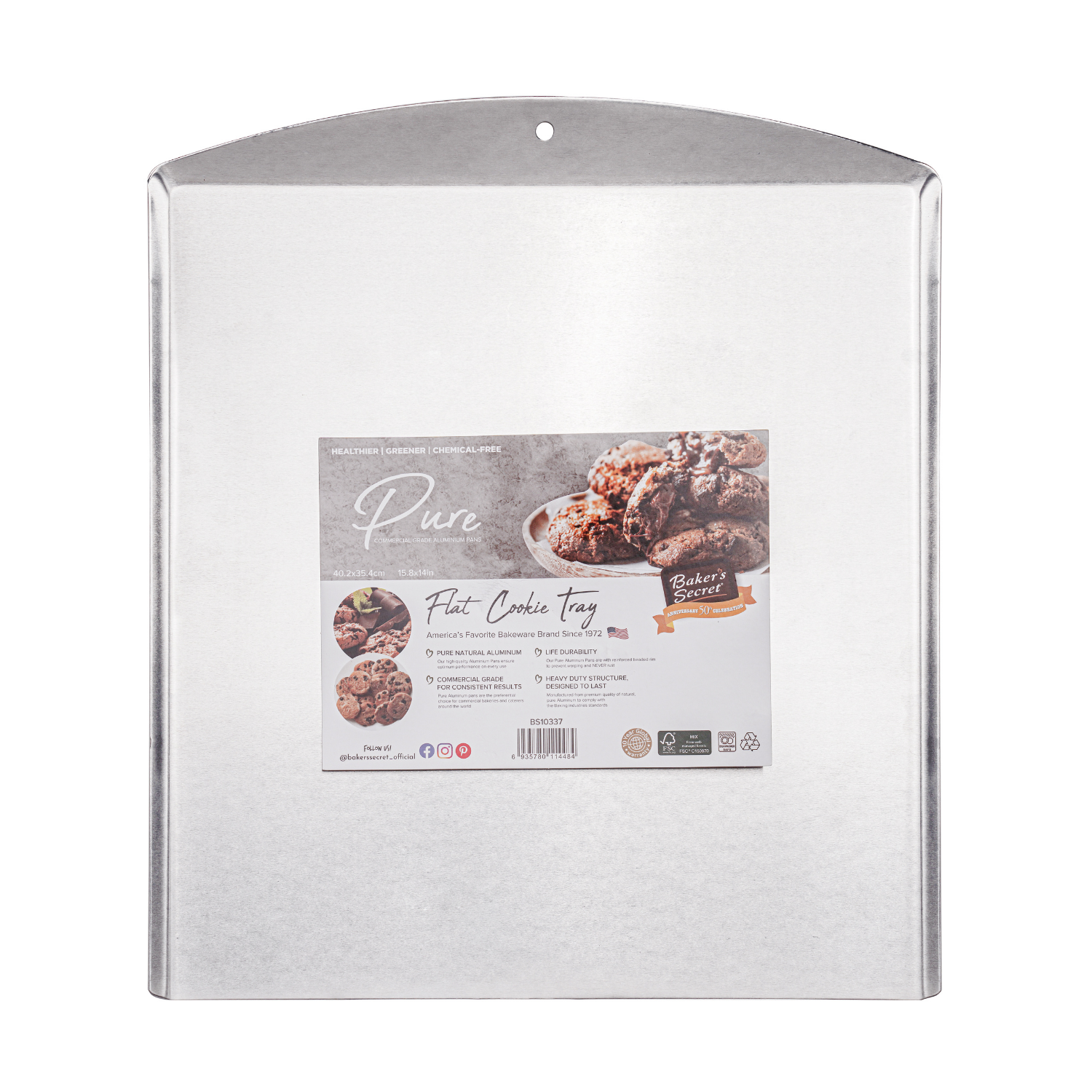 Commercial Grade Pure Aluminum Flat Cookie Sheet - 18” x 14” 1 / Curved  - Baker's Secret