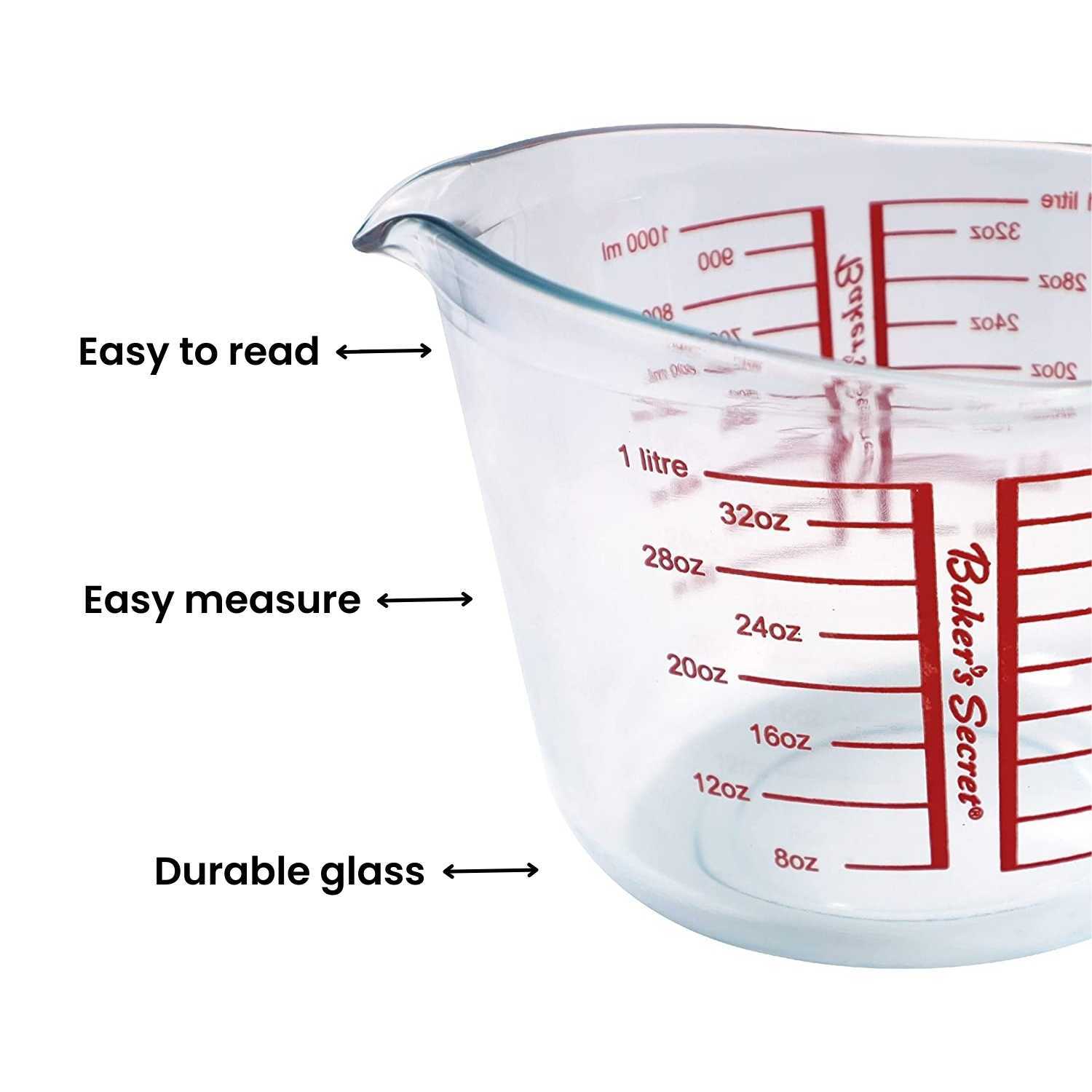 1000ml Glass Measuring Cup  Cookware Accessories - Baker's Secret